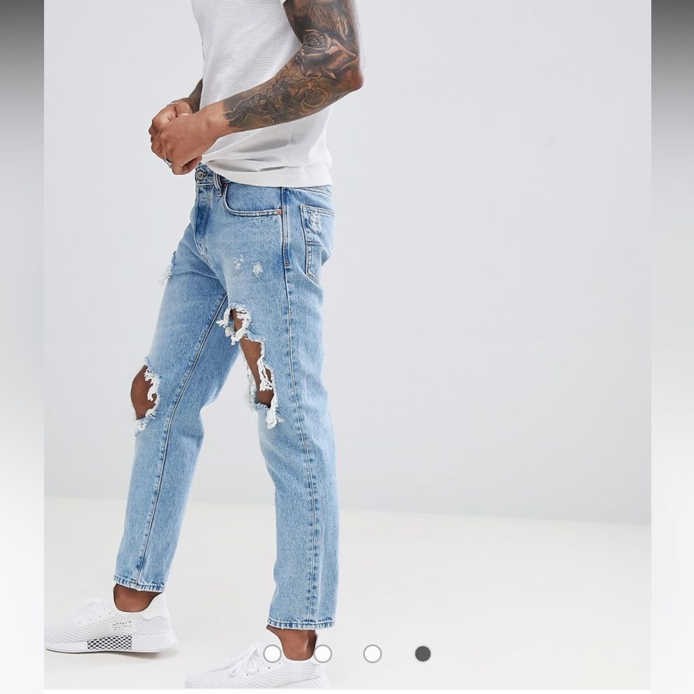 Diesel Jeans Mens Mharky 0076M 90s Destroyed 33 x 32 Slim Cotton Button Fly